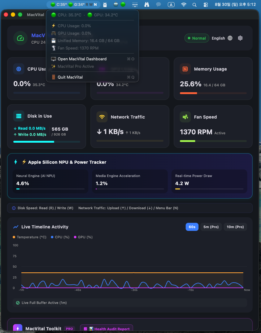 Screenshot 1 of MacVital - Mac Thermal Monitor